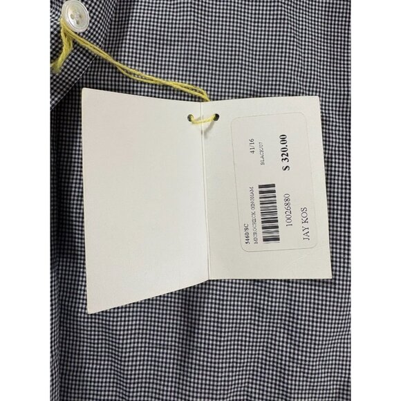 Jay Kos microcheck gingham Shirt sz 41 16 US M NWT black $ 320 Made in England - Picture 2 of 8